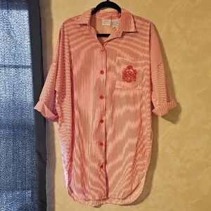 Womens Dress Shirt with Red and White Stripes